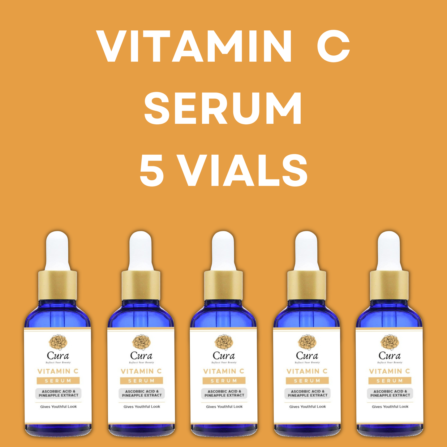 Cura Vitamin C Serum - 10ml x 5 Vials, Brightens Skin, Reduces Hyperpigmentation & Protects UV Damage - SD Cosmetics Care