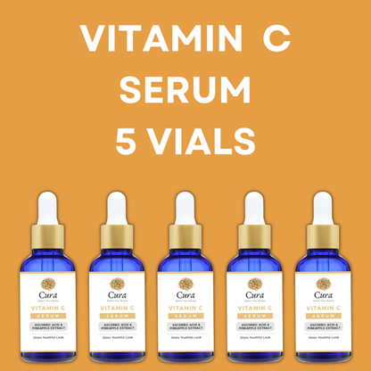 Cura Vitamin C Serum - 10ml x 5 Vials, Brightens Skin, Reduces Hyperpigmentation & Protects UV Damage - SD Cosmetics Care