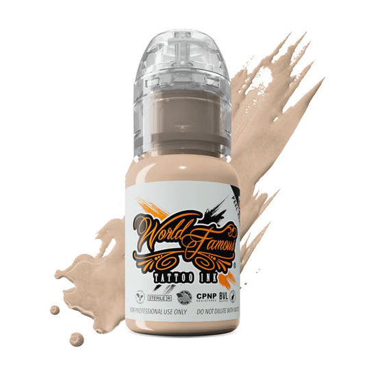 World Famous Tattoo Ink – Mona Lisa Skin - 15ml bottle showcasing the vegan-friendly beige ink.