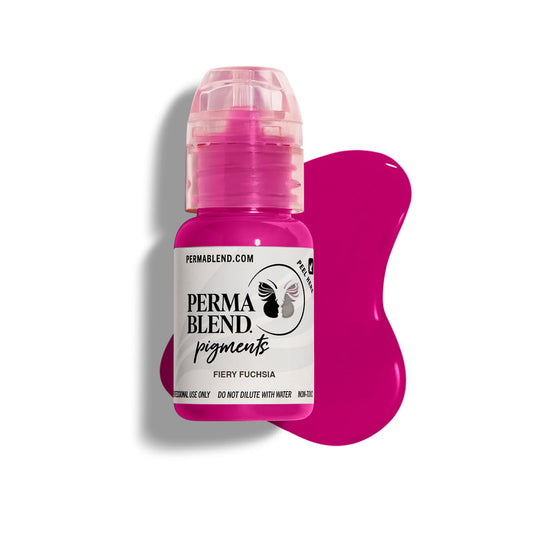 Permablend Fiery Fuchsia 15ml pigment bottle for permanent makeup, vibrant purple-pink shade for bold lip color.