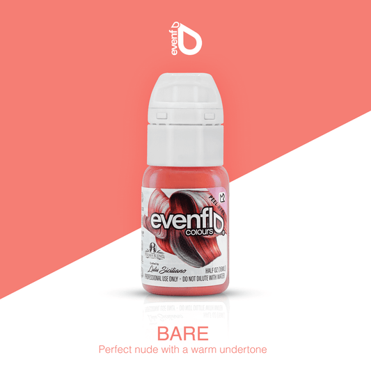 Permablend Evenflo Bare 15ml packaging showcasing the permanent makeup pigment designed for lip enhancement.