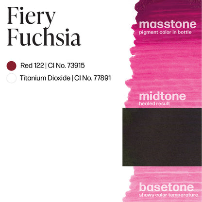 Model showcasing lips colored with Permablend Fiery Fuchsia, highlighting the pigment's intense color vibrancy.