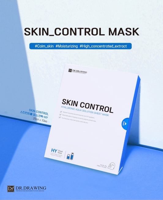 Dr. Drawing Skin Control Hyaluronic Aqua Solution Sheet Mask with 10 sheets for deep hydration and cooling after skincare treatments.