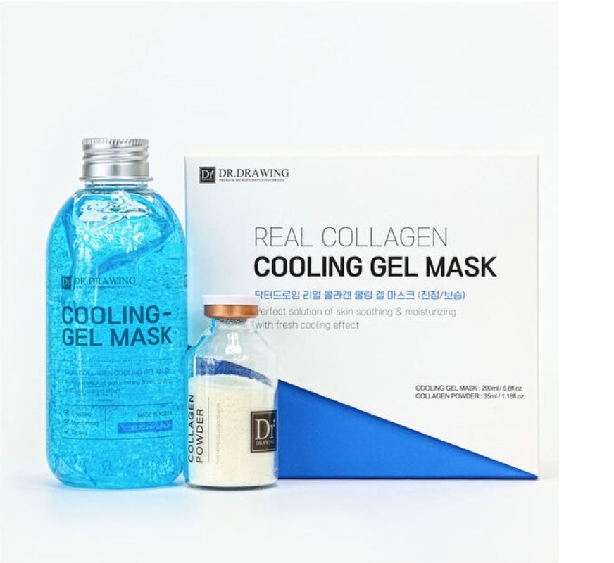 Dr. Drawing Cooling Collagen Mask applied and relaxing spa environment enhancing the experience.