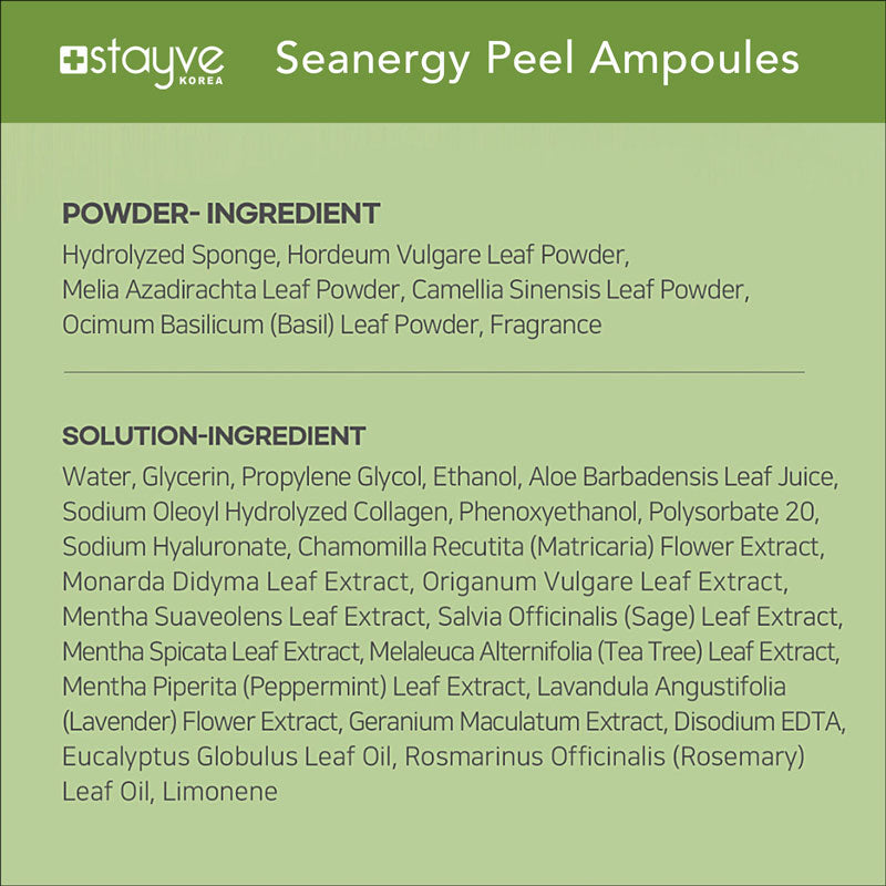 Graphic explaining the natural ingredients in Stayve Seanergy Peel, showcasing their specific roles in skincare solutions.